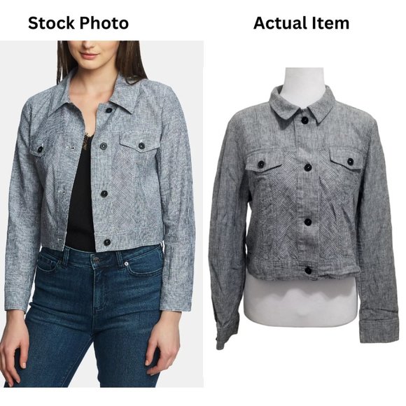 1. State Boardwalk Stripe Crop Trucker Jacket - Picture 1 of 12